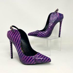 *SOLD Elsewhere* Miss Lola Pink Purple 4” heels snake zebra print stiletto m